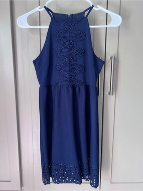 GB Girls Navy Halter Lace-Detail Dress - Size Medium- Like New